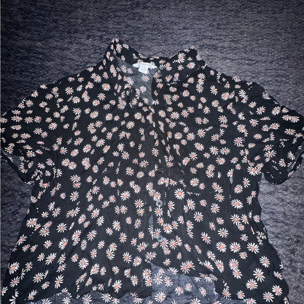 American eagle Black daisy Button-Down Shirt - image 3